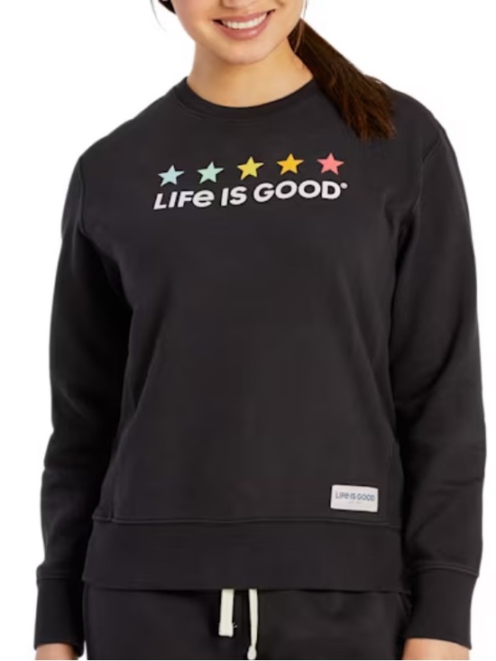 Life Is Good Tops - Life Is Good Black Crewneck Sweatshirt with Multicolor Stars Large